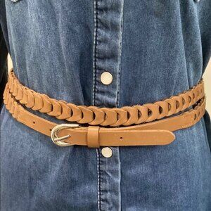 Braided Tan Leather Belt Double length 63'